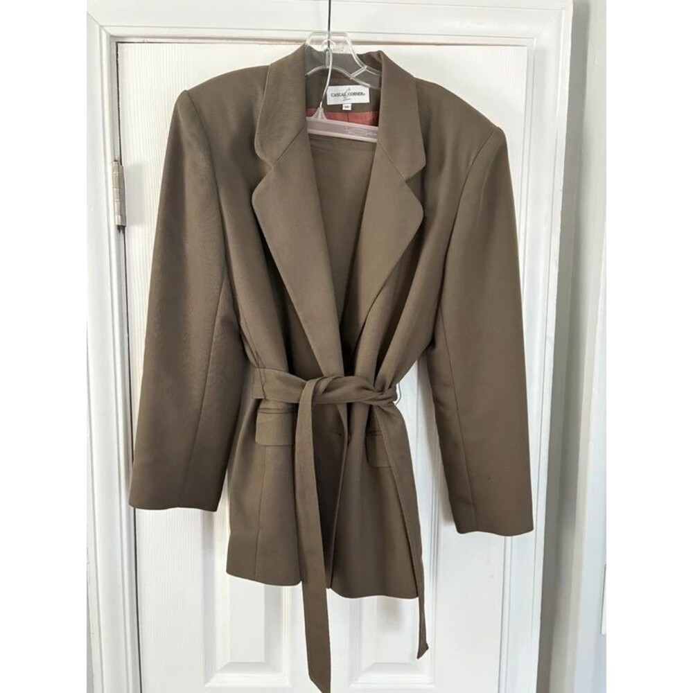 Vintage Casual Corner 3 Piece Belted Skirt Suit Set Taupe Brown Size 12/14